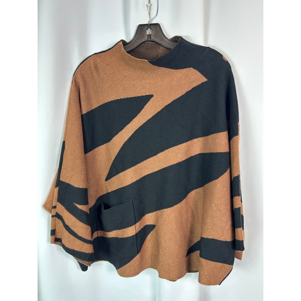 Joseph Ribkoff Brown Black Abstract Animal Print Mock Neck Poncho Sweater L